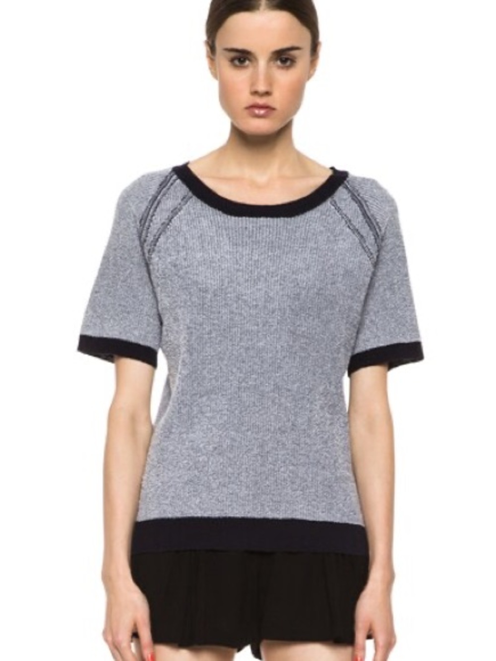 A.L.C. Short Sleeve Knit Top in Heather Gray with Black Trim